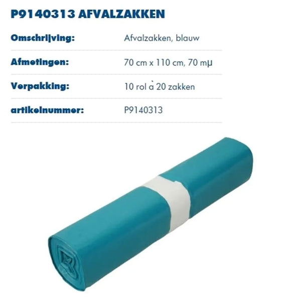 AFVALZAK 70X110CM BLAUW ROL 10X20ST