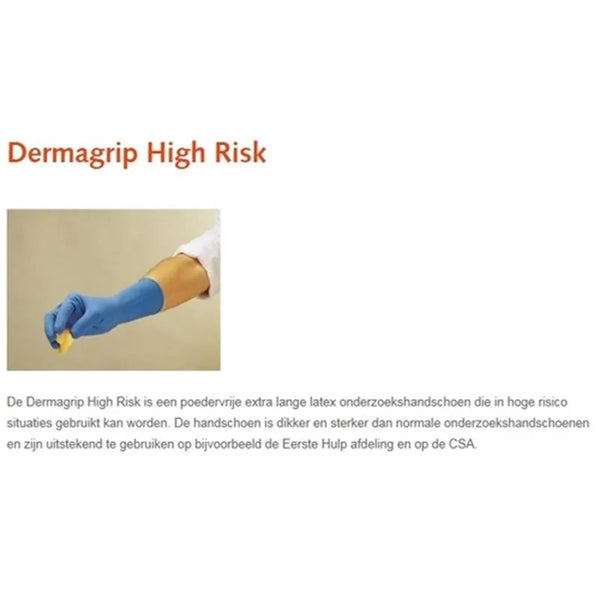HANDSCHOEN DERMAGRIP LATEX HIGH RISK POEDERVRIJ MEDIUM X50ST.