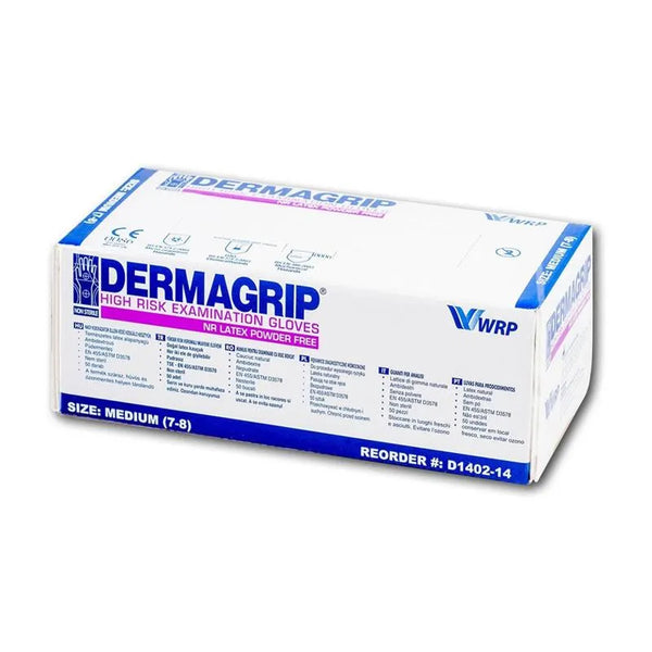 HANDSCHOEN DERMAGRIP LATEX HIGH RISK POEDERVRIJ LARGE X50ST.