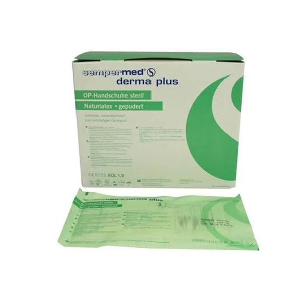HANDSCHOEN DERMA PLUS 8,5  LATEX GEPOEDERD STERIEL X50PR.