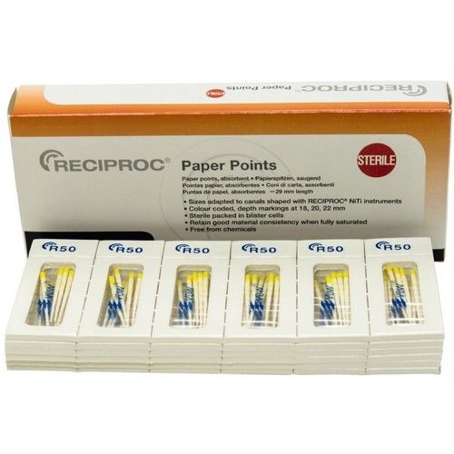 RECIPROC PAPERPOINT STERIEL GEEL R50 X144ST.