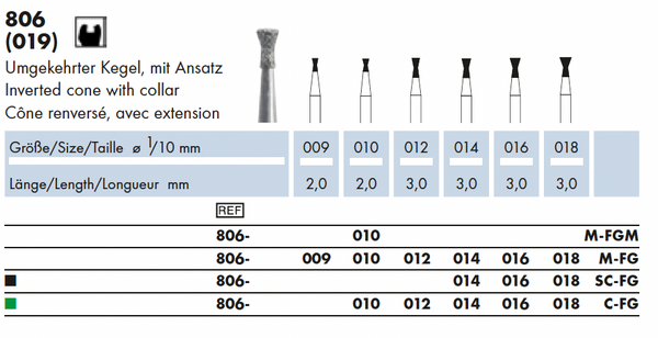 806.009M.FG   Dia-Instr.  Omgekeerde kegel met nek