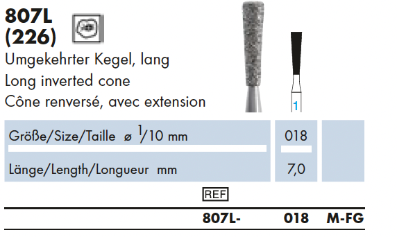 807L.018M.FG   Dia-Instr Omgekeerde Kegel lang