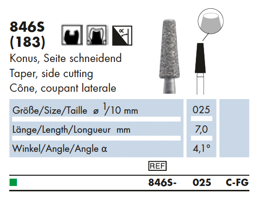 846S.025C.FG    Dia.  Conisch Snijdende zijkant