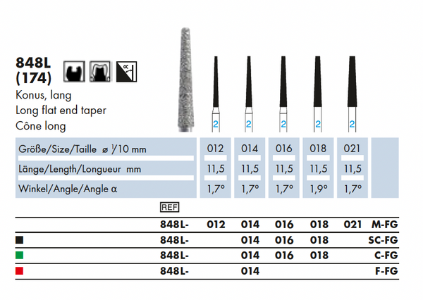 848L.012M.FG    Dia-Instr.  Conisch  lang