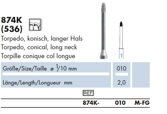 874K.010M.FG    Dia-Instr. Torpedo konisch